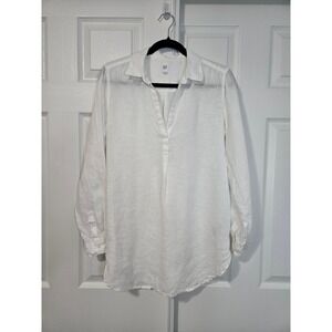 GAP Womens White 100% Linen Boyfriend Tunic Long Sleeve Shirt Size M
